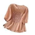 thumbnail image 2 of Fiudx Ofertas Relámpago Blusas Informales Holgadas con Botones Bordados para Mujer, Manga Corta, Cuello Alto con Abertura Lateral, 2 of 7