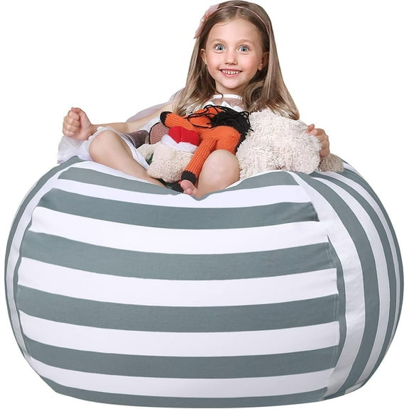 Wekapo Stuffed Animal Storage Bean Bag Chair Cover for Kids | Stuffable Zipper Beanbag for Organizing Children Plush Toys Large Premium Cotton Canvas