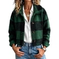thumbnail image 5 of Tqcoqu Women's Plaid Jackets Long Sleeve Button Front Lapel Fuzzy Fashion Warm Winter Cropped Sherpa Coat, 5 of 7
