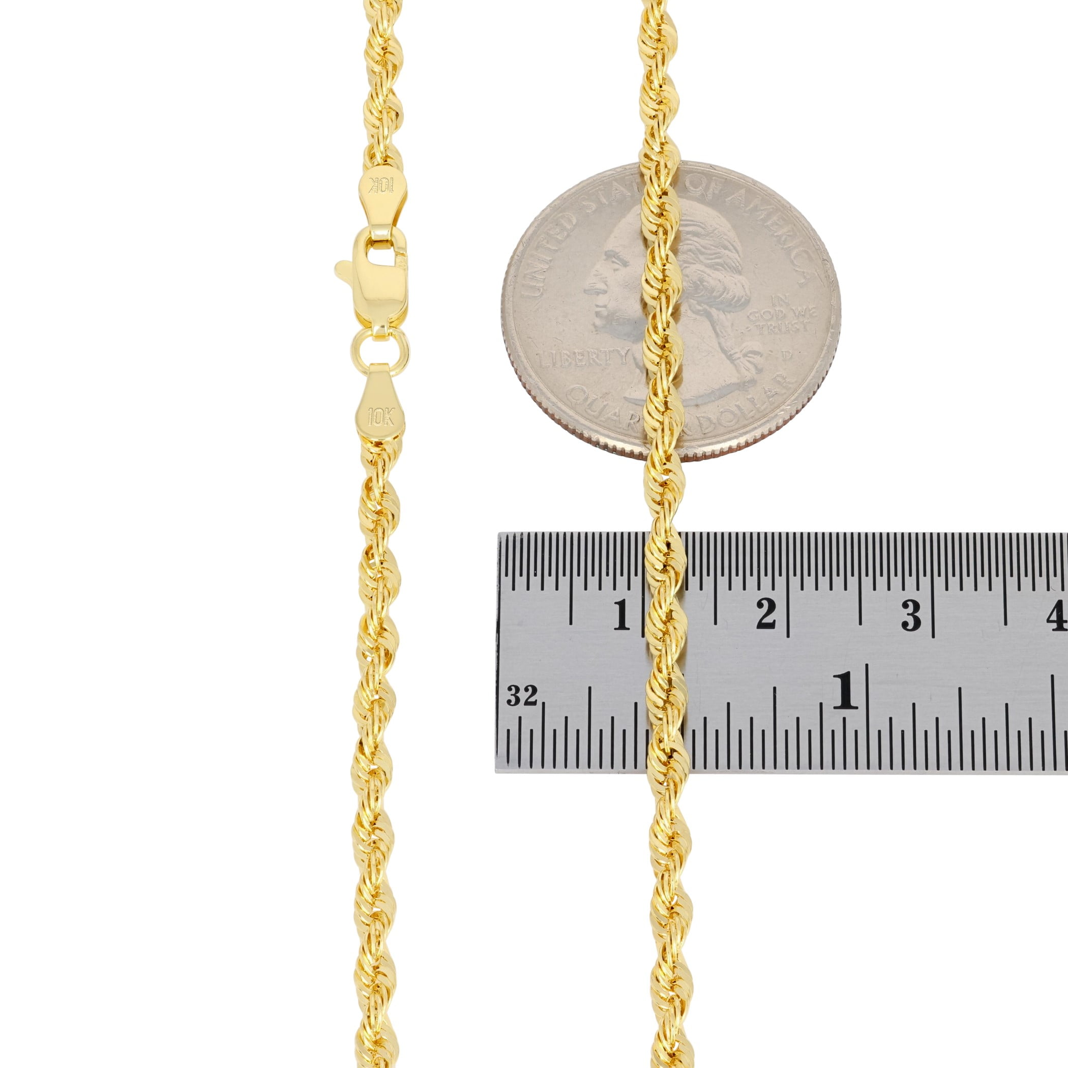 Nuragold 10k Real Yellow Gold 3mm Rope Chain Diamond Cut Lightweight Necklace (16"-30") Italian Jewelry for Men & Women