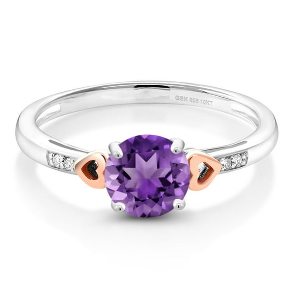 Gem Stone King 925 Silver and 10K Rose Gold Purple Amethyst and Diamond Engagement Ring for Women (1.20 Cttw, Gemstone Birthstone, Size 6)