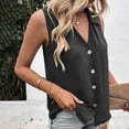 thumbnail image 6 of LEAVINGSUO Tank Tops for Women Summer Casual Solid Color Round Neck Button-Up T-Shirt Black S, 6 of 7
