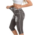 thumbnail image 2 of Womens Stretchy Capri Pants High Waisted Butt Lifting Pull On Cropped Trousers Casual Vacation Workout Yoga Leggings Pants Gray, 2 of 4