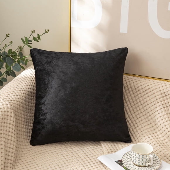 XmhyTop-A Juego de 2 fundas de almohada de terciopelo de franela de 45 x 45 cm, decorativas para sofá, dormitorio y sala de estar, color negro.