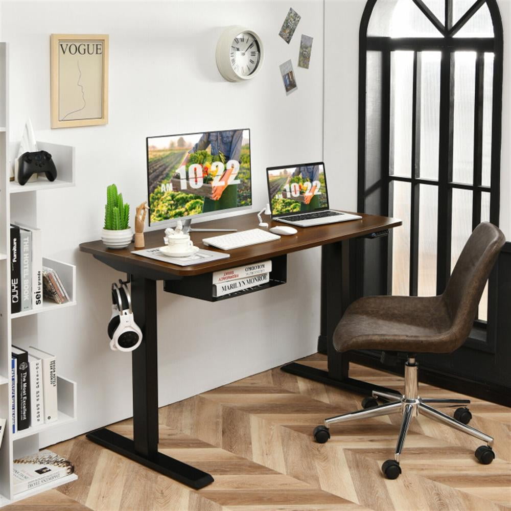 Demi Bonn 48" Electric Height Adjustable Standing Desk with Control Panel, Small Home Office Desk Study Writing Table, Walnut