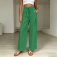 thumbnail image 5 of Lmueinov Women Summer Drawstring Waist Wide Leg Pants Linen Blend Elastic Waist Casual Trousers with Pockets Soft Breathable Summer Pants, 5 of 7