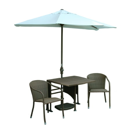 Outdoor Coffee Table Set Wicker Patio Furniture with Umbrella & Chairs