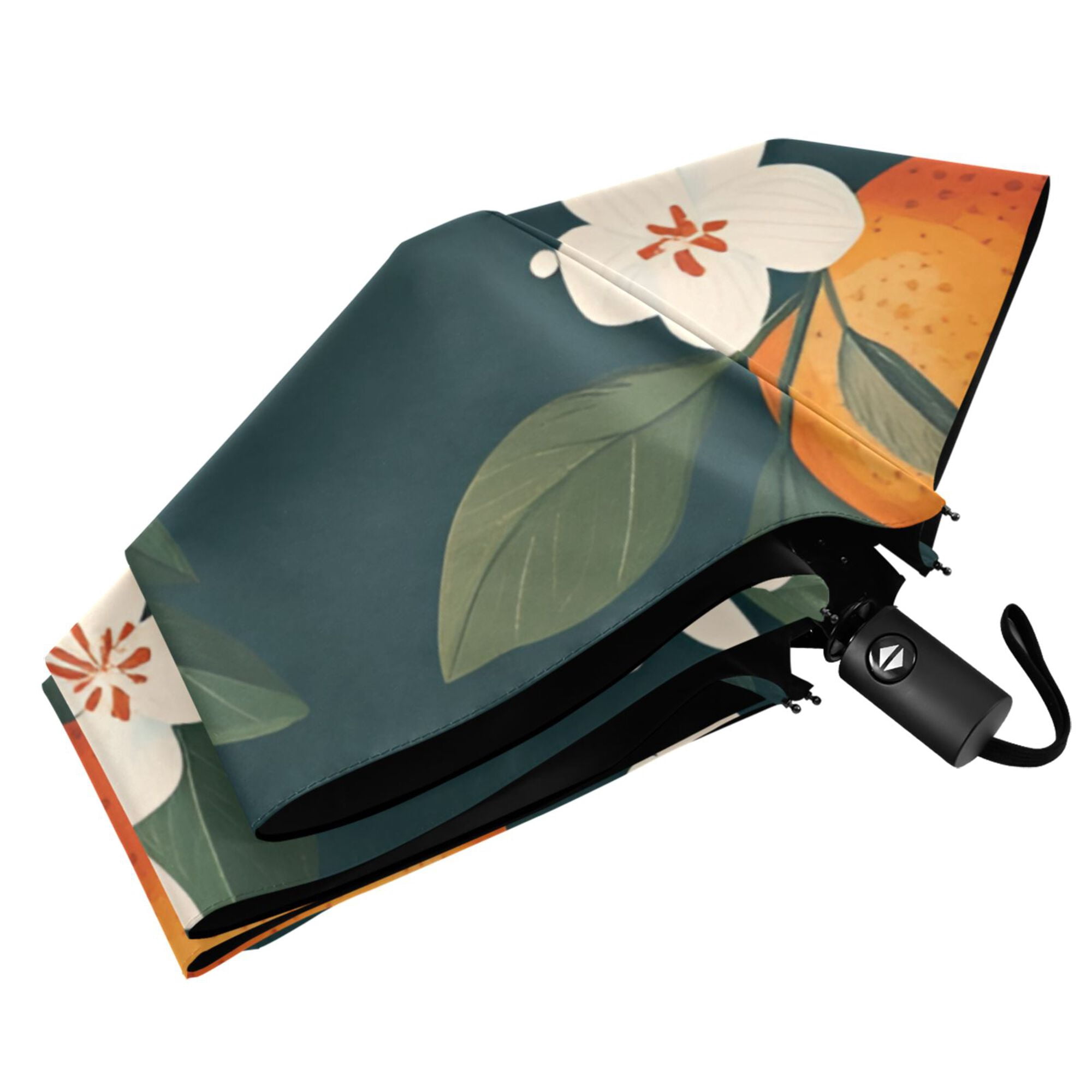 FORMRS Travel Umbrella Folding Auto Open Close Windproof Rain UV Protection, Blue Floral Oranges