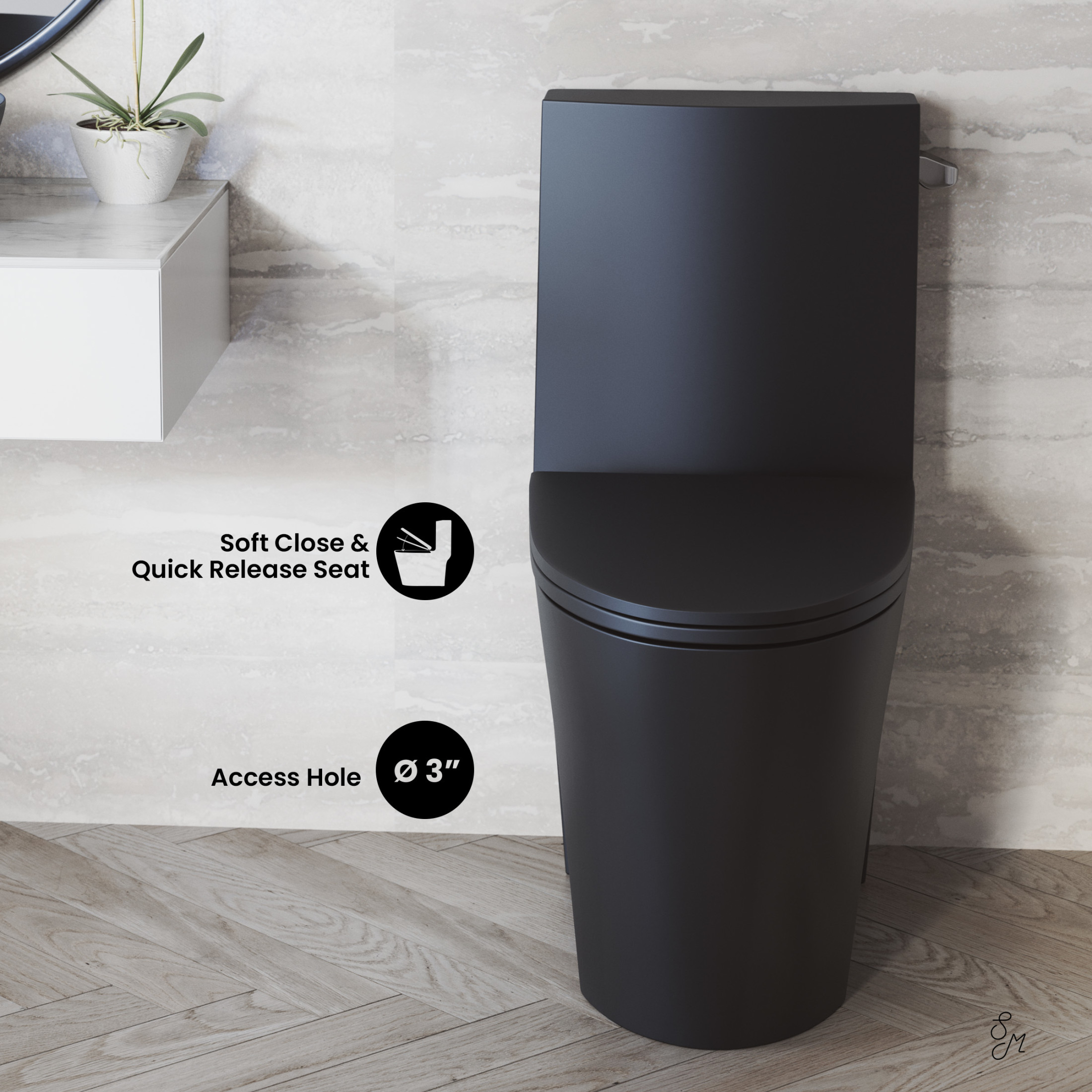 St. Tropez One-Piece 14" Rough-in 1.28 GPF Right-Hand Vortex Flush Elongated Toilet in Matte Black