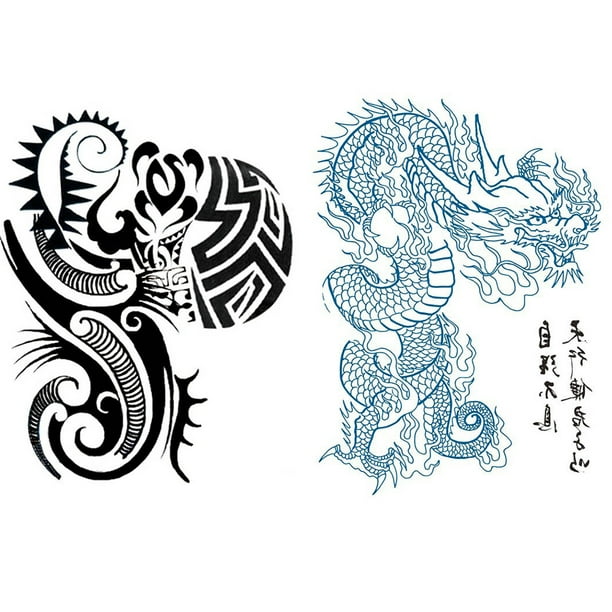2 uds pegatinas tatuaje gran tamaño serie dragón hombro fresco para hombres y mujeres pegatinas tatuaje corporal 320*240MM (PC-017-018) I