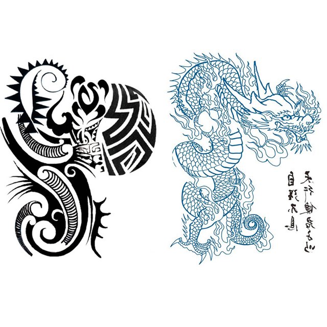 2 uds pegatinas tatuaje gran tamaño serie dragón hombro fresco para hombres y mujeres pegatinas tatuaje corporal 320*240MM (PC-017-018) I