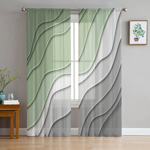 Sage Green Grey Ombre Sheer Curtains 96 Inch Length 2 Panels Set for Living Room/Bedroom, Modern Abstract Art Aesthetics Curtain Sheers Drapes Rod Pocket Curtains Window Treatment Set 52''x96''x2