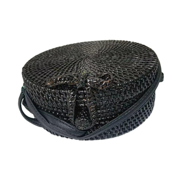 Bolso de ratán redondo, estilo bohemio, elegante, informal, de mimbre, tejido a mano, para vacaciones
