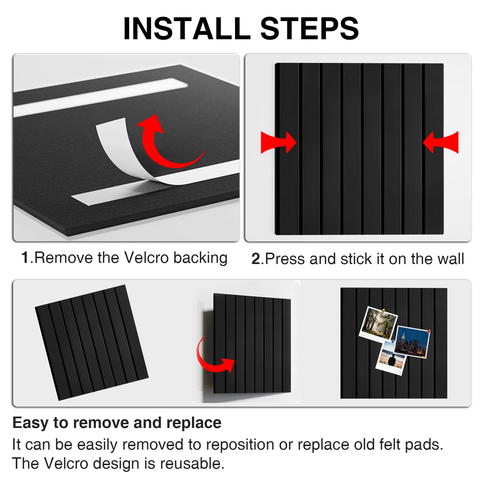 15 Pack Felt Bulletin Board Tiles 12 x 12 Inch Self Adhesive Pin Board Wall Panels with Push Pins Cork Board Alternative for Office Classroom Home Wall Decor, Black
