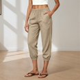 thumbnail image 2 of JIAYUE Women Capri Pants Solid Color Elastic Waist Side Pockets Loose Fit Casual Trousers for Outdoor Walking Wear, 2 of 4