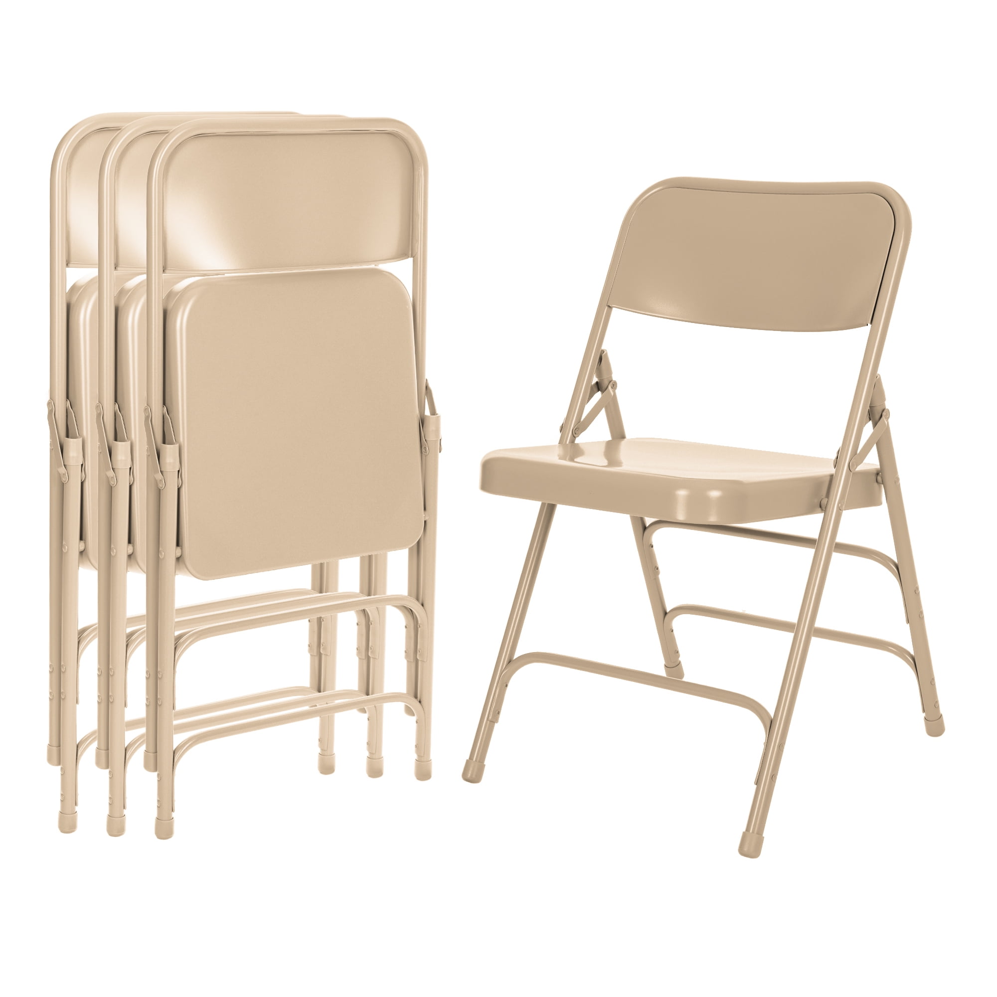 Hampden Furnishings Bernadine Collection All Metal Triple Brace Folding Chair, Beige, Pack of 4