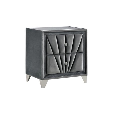 Art Deco Gray Nightstand with Crystal Knobs & 2 Drawers / Bedroom Glam Upgrade