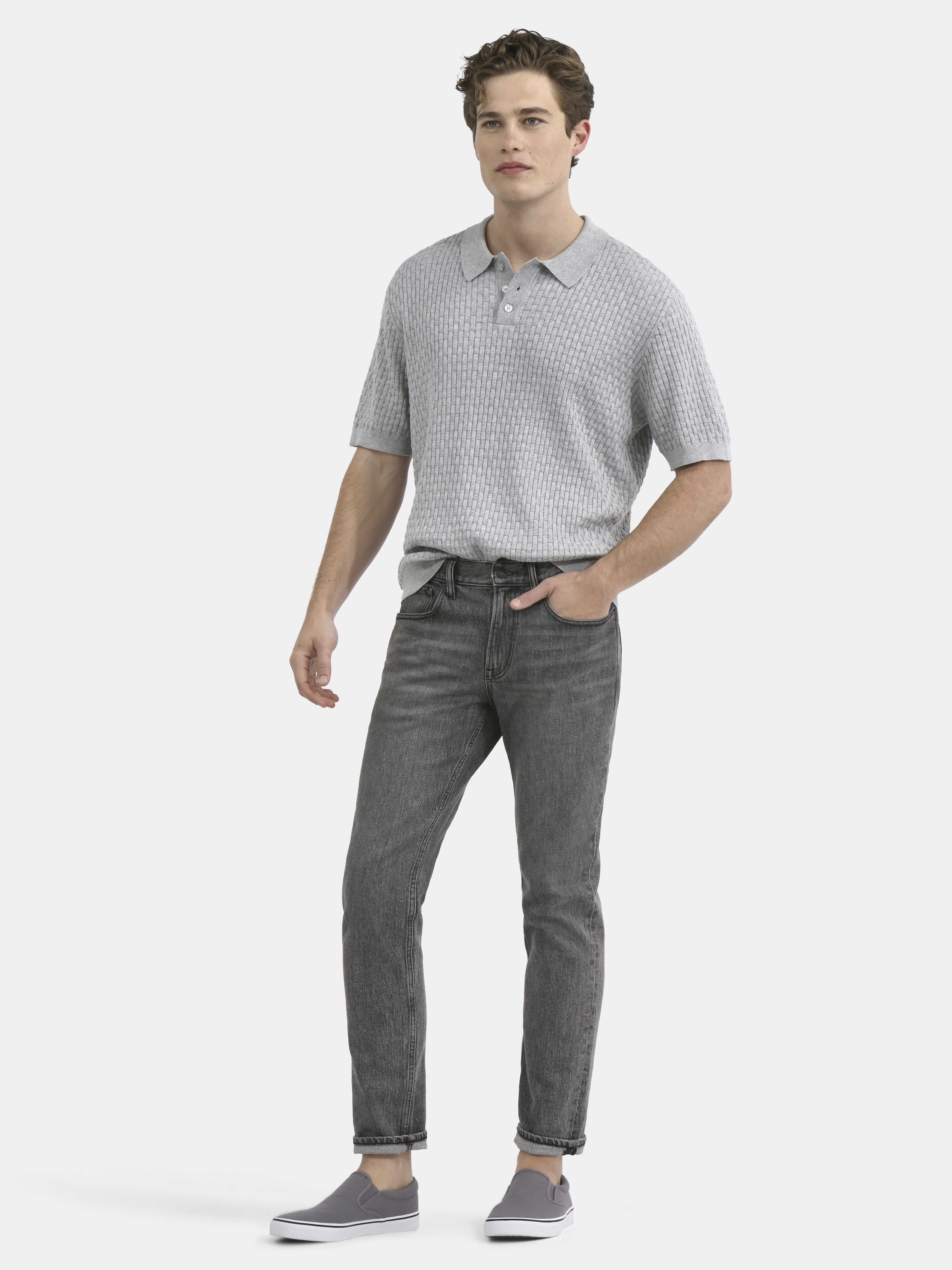 No Boundaries Basket Stich Polo Sweater, Men's and Big Men's