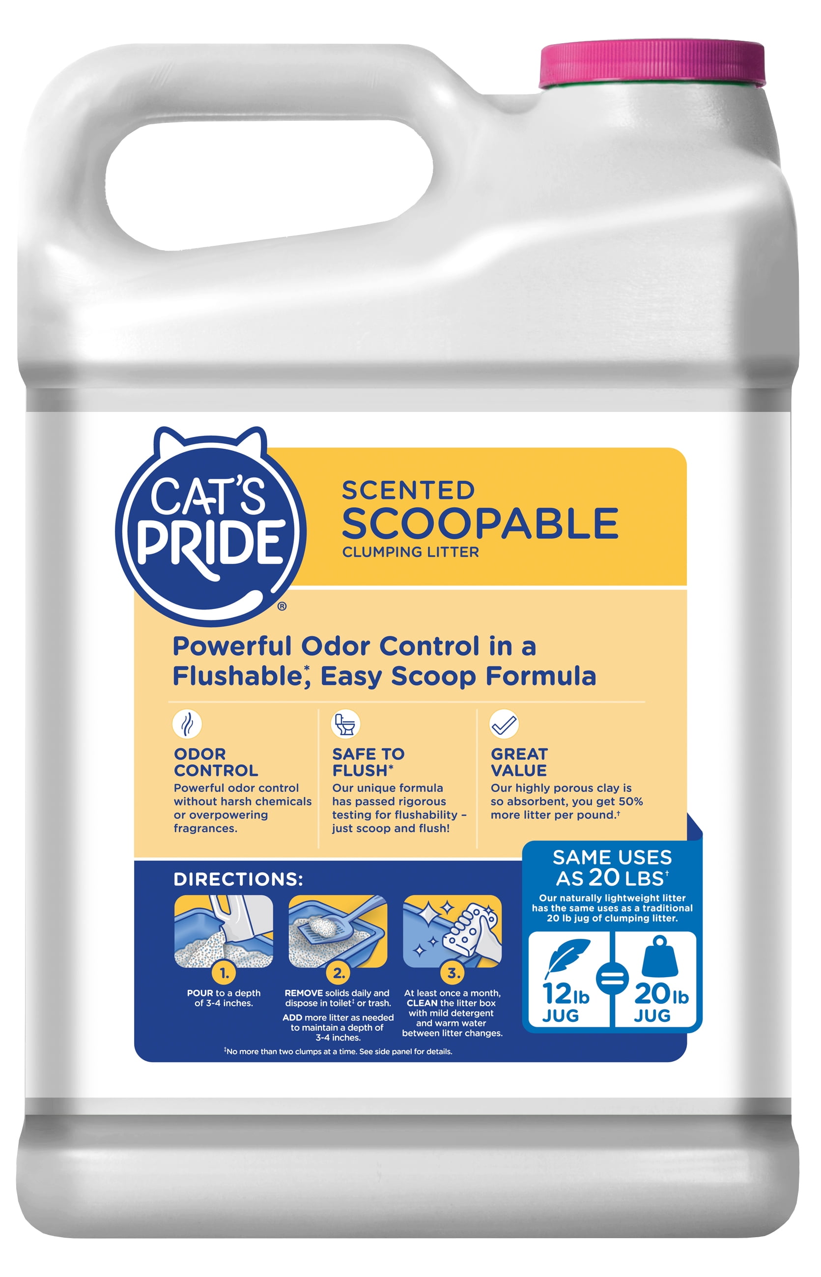 Cat s Pride Low Dust Lightweight Flushable Scented Clumping Clay Cat Litter 12 lb Jug Walmart