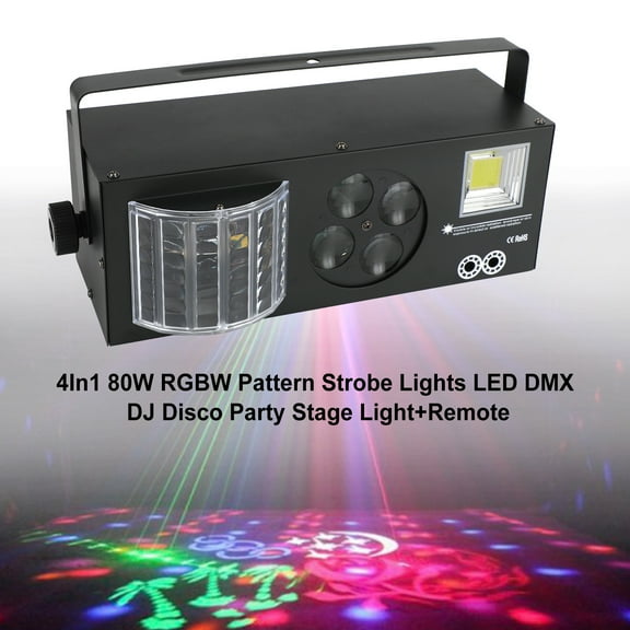 Motor Genic 4In1 80W RGBW Pattern Strobe Lights LED DMX DJ Disco Party Stage Light Remote