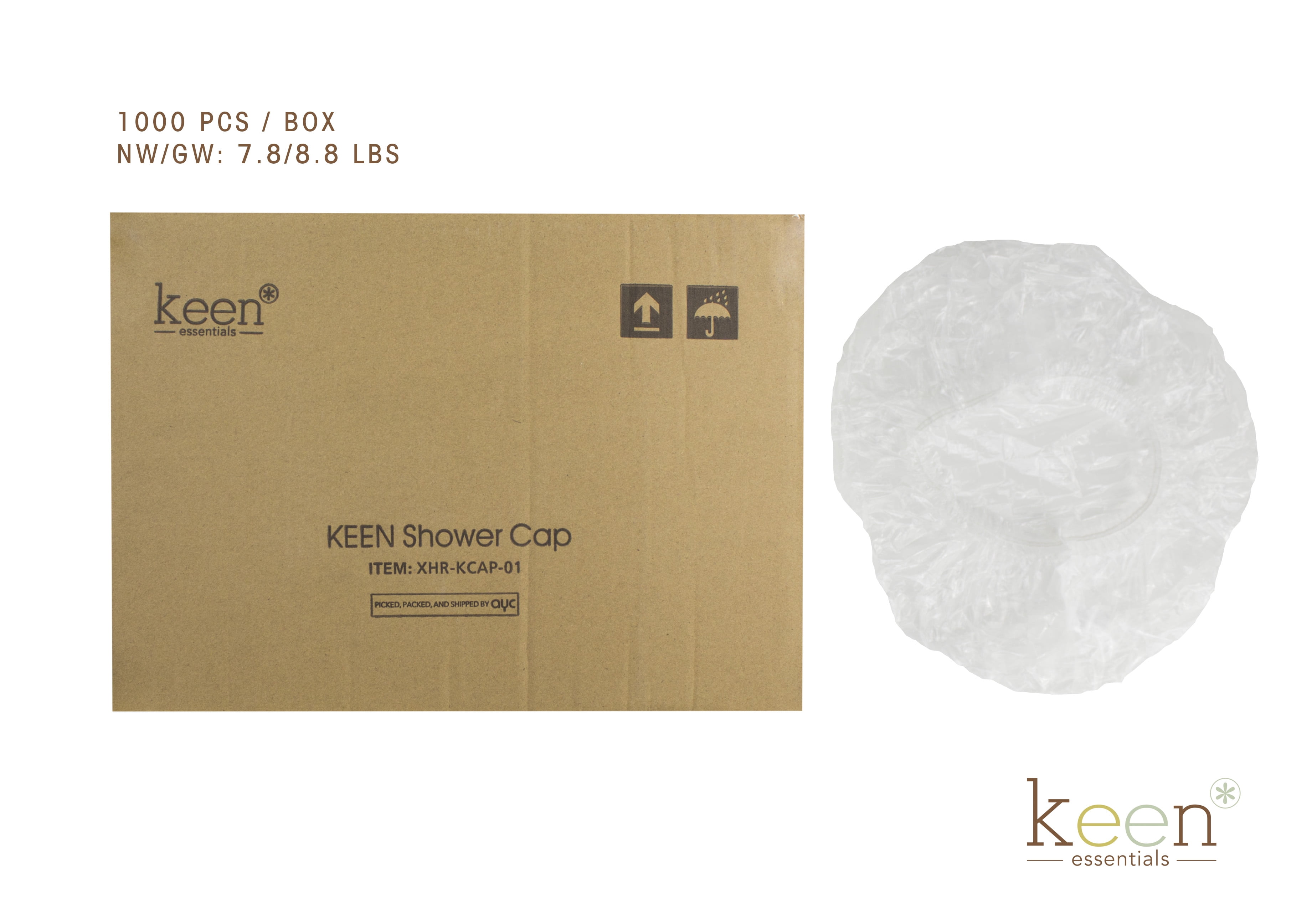 KEEN Shower Cap, Clear Cap, disposal cap, Hair Cap, 1000 pcs per carton (One Carton)