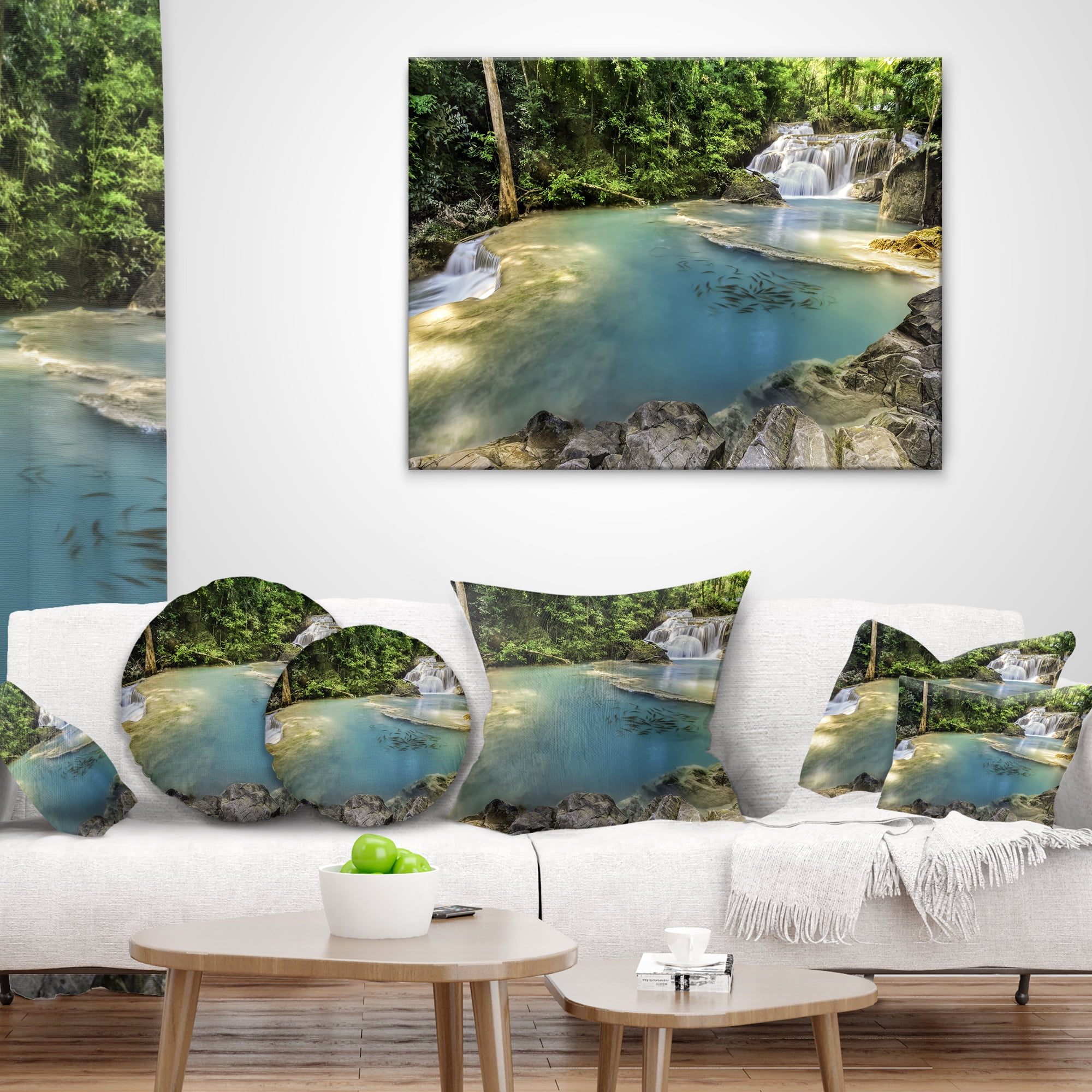 Designart Erawan Waterfall Top View - Photography Throw Pillow - 18x18