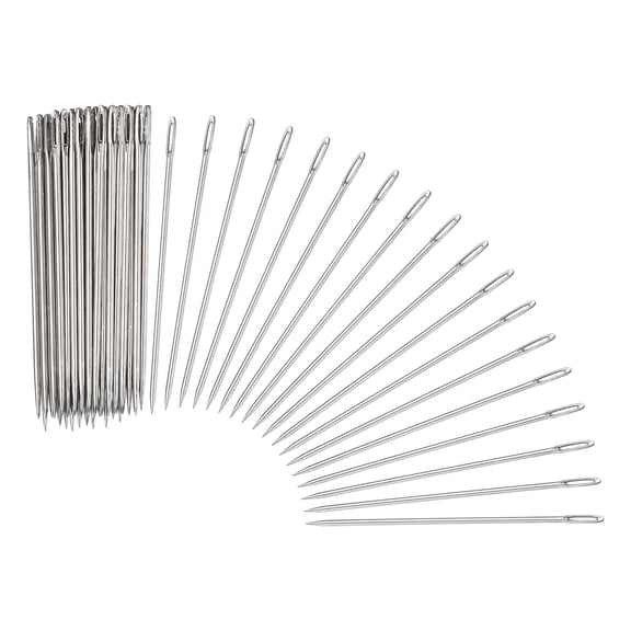 Uxcell 100 Pcs Sewing Needles 0.06 x 3 Inch Stainless Steel Big Eye Embroidery Thread Beading Leather Needle Upholstery Hand Sewing Awl for Art Craft Stitching Home Repair, Silver