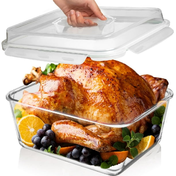 Contenedor de vidrio GRANDE para almacenar alimentos de 6500 ml/220 oz/28 tazas con tapa hermética. Ideal para almacenar alimentos, verduras y frutas. Para hornear cazuelas, lasañas, asar pavo y