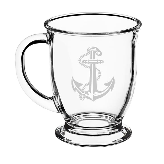 16oz Glass Coffee Mug Tea Glass Gift Anchor with Rope
