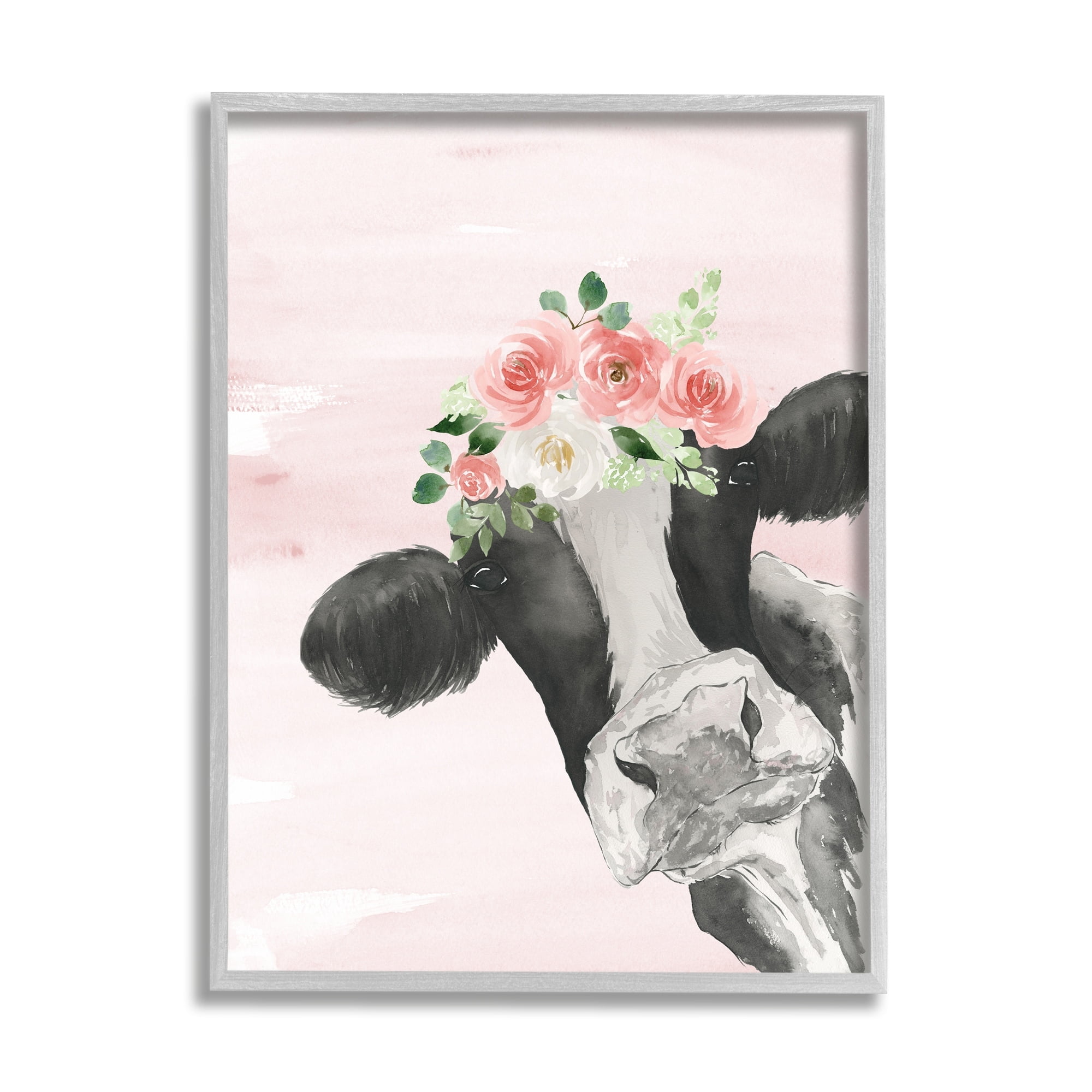 Stupell Industries Dairy Farm Cow Watercolor Portrait Pink Floral Crown, 24 x 30, Design by Lucille Price