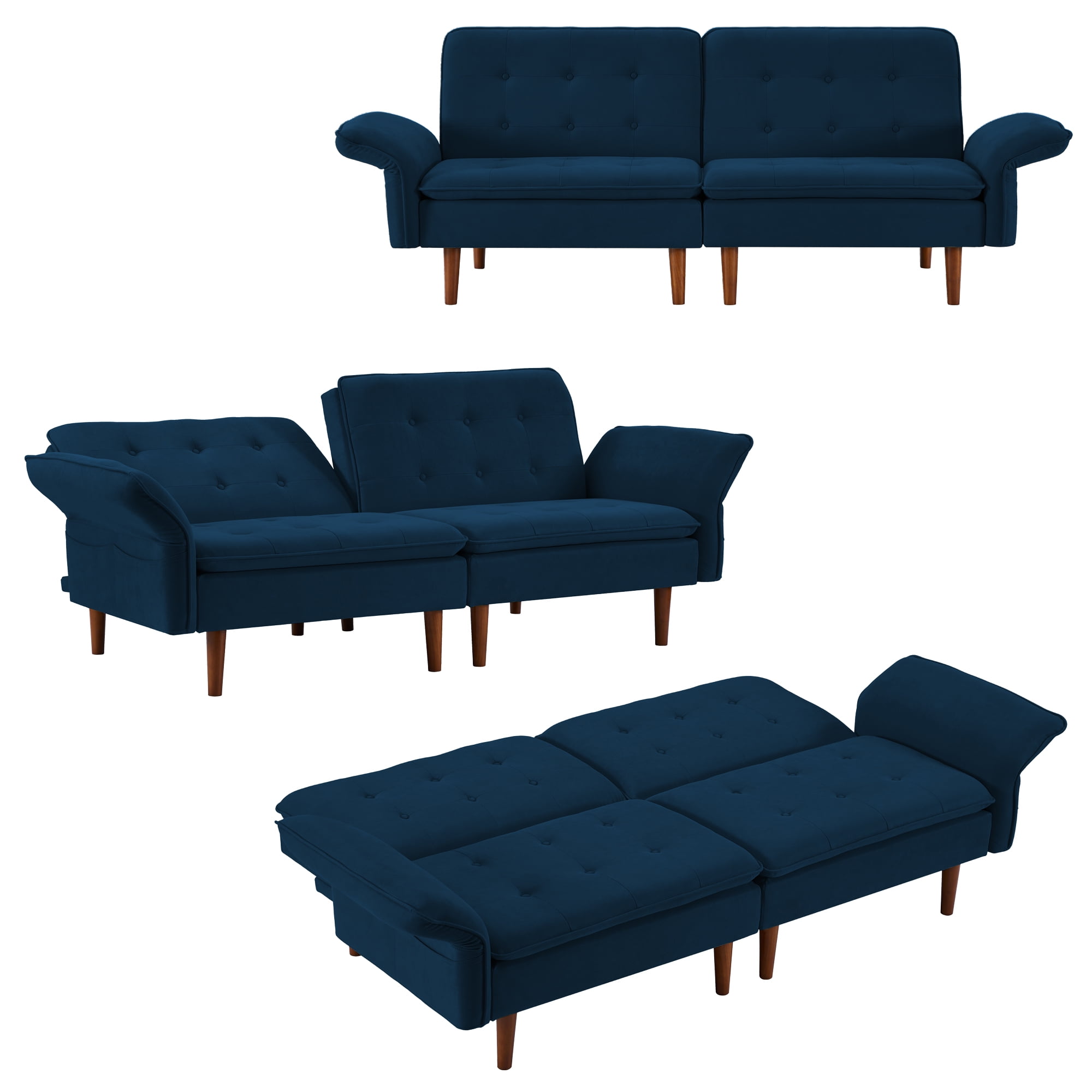 HUTWIFE 66inch Linen Convertible Futon Sofa Bed, Modern Recliner