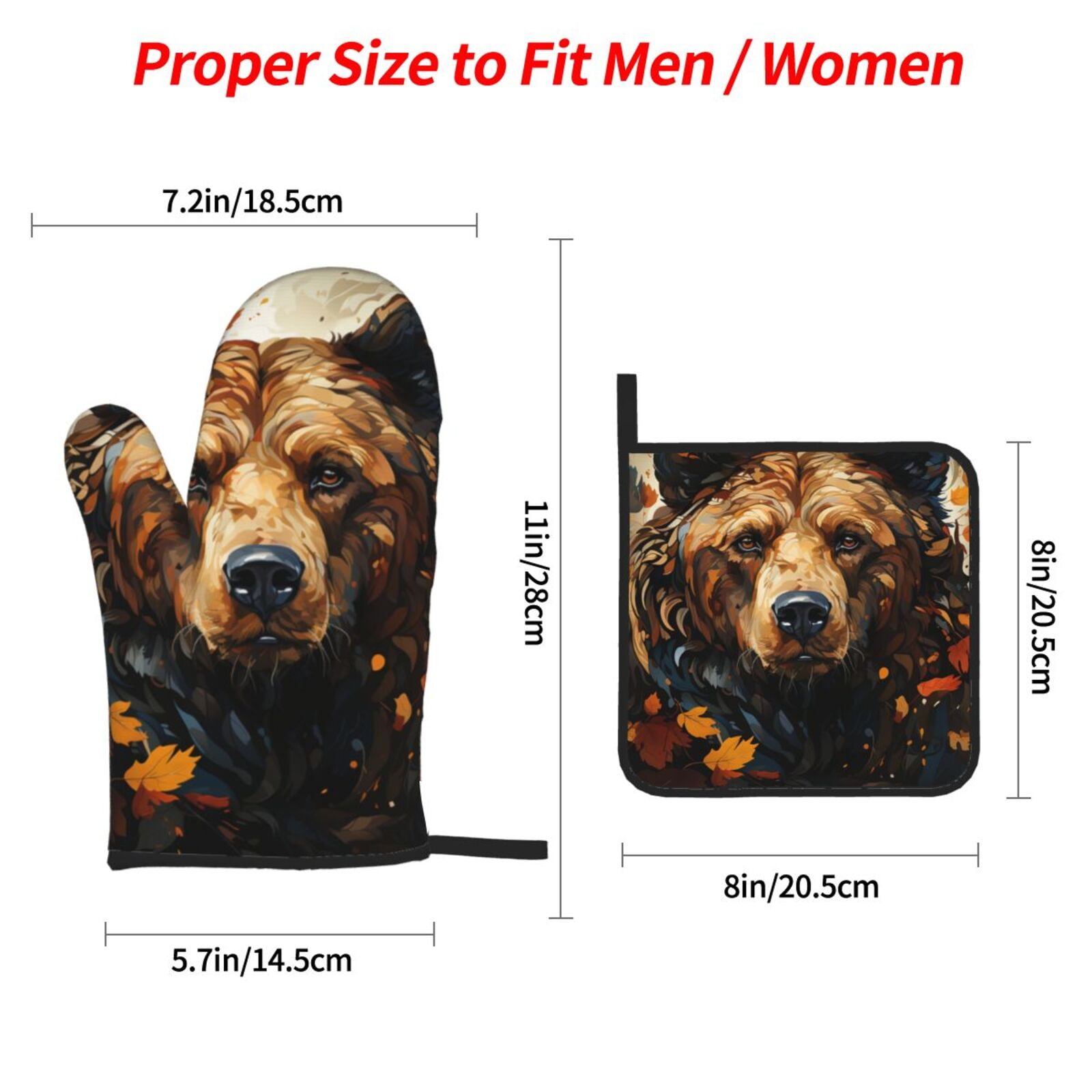 Bear Grizzly Bear Art Vintage 4Pcs Oven Mitts and Pot Holders Sets Oven Kitchen Gloves Hot Pads for Cooking BBQ Baking Grilling