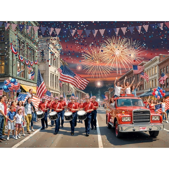 Parade on The 4th of July Jigsaw Puzzle 550 Piece - Fully Interlocking & Randomly Shaped Pieces - 24" x 18" - Summer Holiday Puzzles for Families
