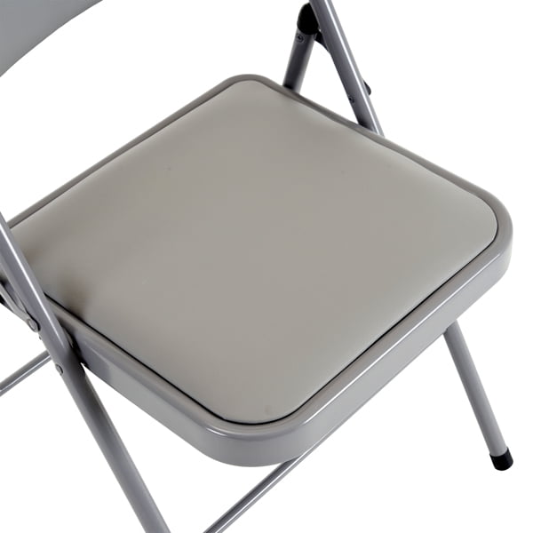 4-Pack Gray Foldable Iron PVC Chairs w/ Sponge Cushions - 330lb Capacity Folding Chairs for Convention, Exhibition, Dining & Events