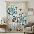 thumbnail image 2 of Blue Tulip Semi Sheer Curtains Drapes for Living Room,Bedroom,French Doors Window 54 Inches Long,Retro Flowers Leaves Butterfly Plants Khaki Rod Pocket Chiffon Curtain Drapery Voile Draperies Panel, 2 of 8