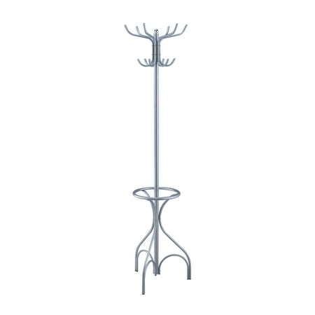 Acme Coat Rack - ACME Bobbi Coat Rack with 12 Hooks, Umbrella Stand, Silver