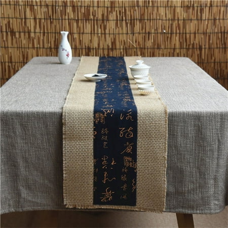 

Table Runner Vintage Fabric Jute Tablecloth Woven Anti Slip Burlap Table Runner-D-30x350cm(12x138inch)