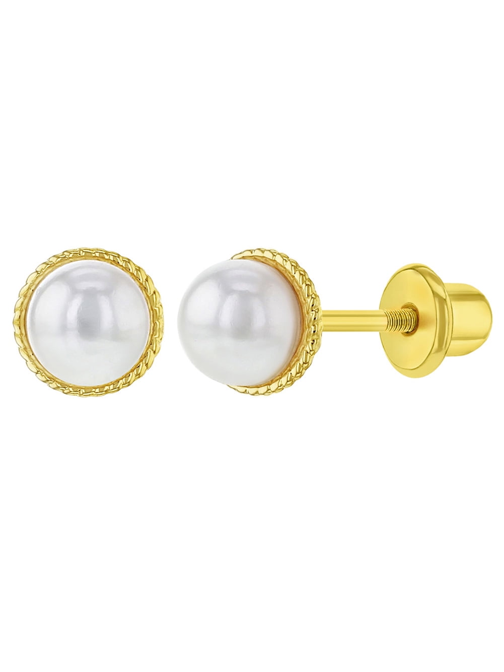 Details about   18k Gold Plated Rose Pink Simulated Pearl 4mm Screw Back Earrings Little Girls 