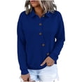 thumbnail image 4 of Hurxie Women's Solid Color Sports Casual Loose Button Lapel Hoodless Sweatshirt Top Blue,L, 4 of 7