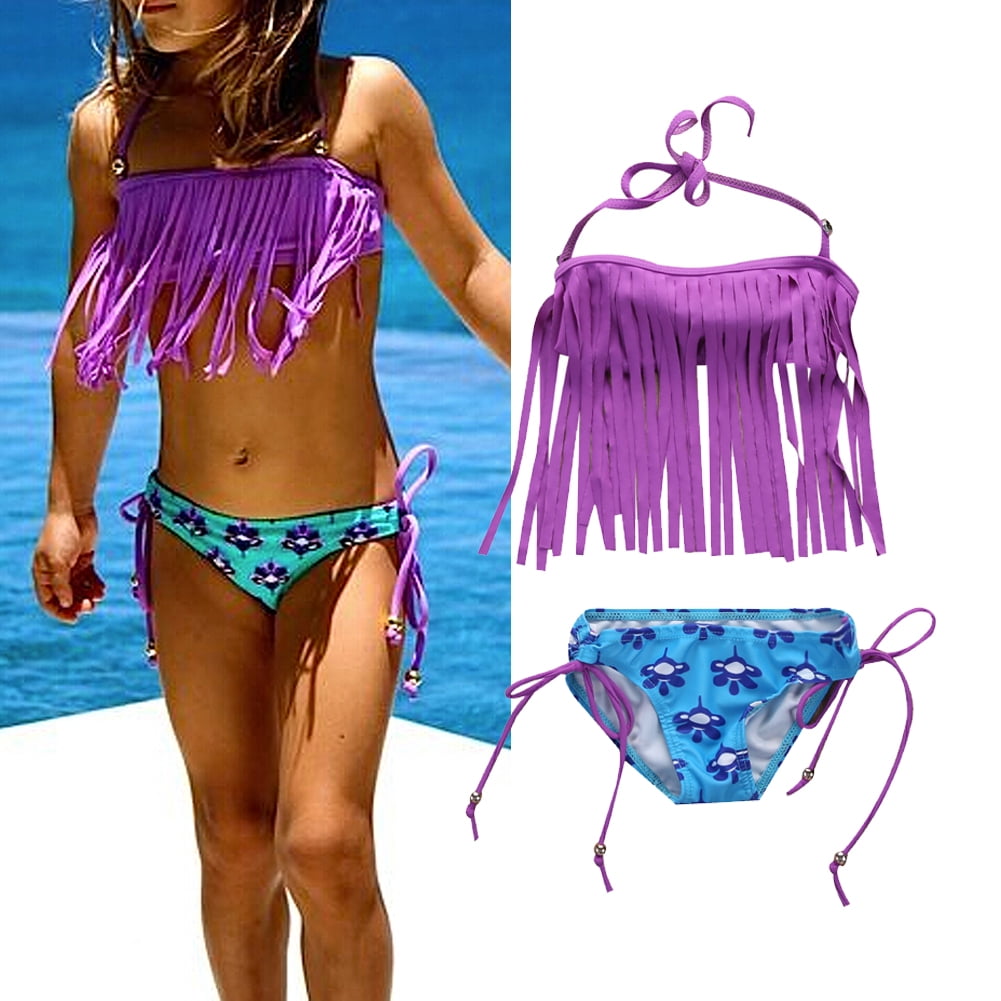 Kids Girls 2Pcs Swimwear Swimsuit Tankini Set Top+Bottoms Bathing Suit Beachwear