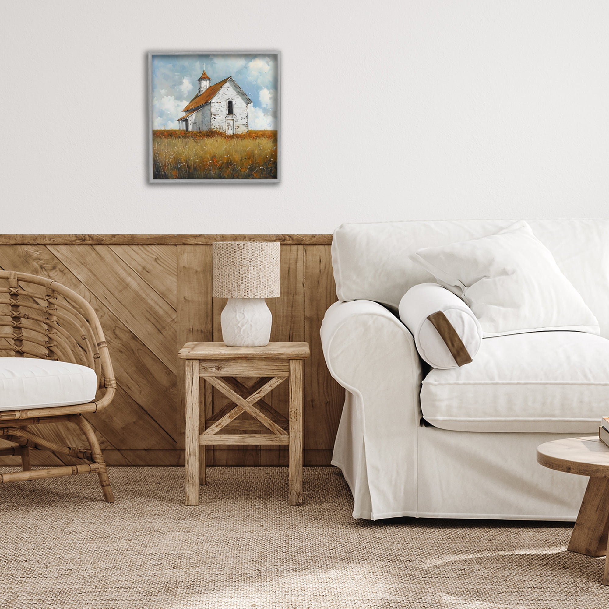 Stupell Industries Rustic Church in Field Gray Framed Giclee Art, design by Creative Studio