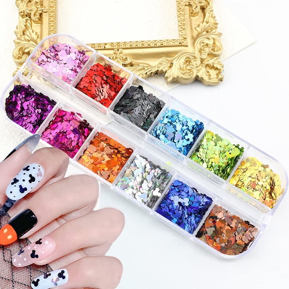 12 colores de lentejuelas con purpurina para uñas 3D, copos brillantes, accesorios para decoración de uñas, suministros de uñas acrílicas, purpurina dorada, polvo de uñas, pegatinas de uñas de dibujos