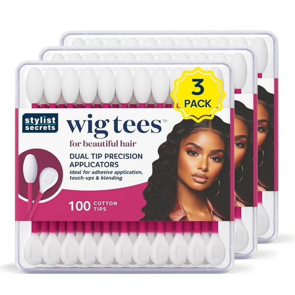 Classic Wig Tees Cotton Swabs, Dual-Tip, 100% Cotton, for Adhesive Application and Touch-Ups, 100 Count, 3-Pack