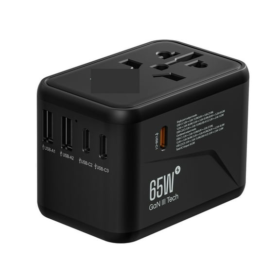 65W International Travel Adapter With 2 USB And 3 Type C Power Adapter Fast Charging For Travel