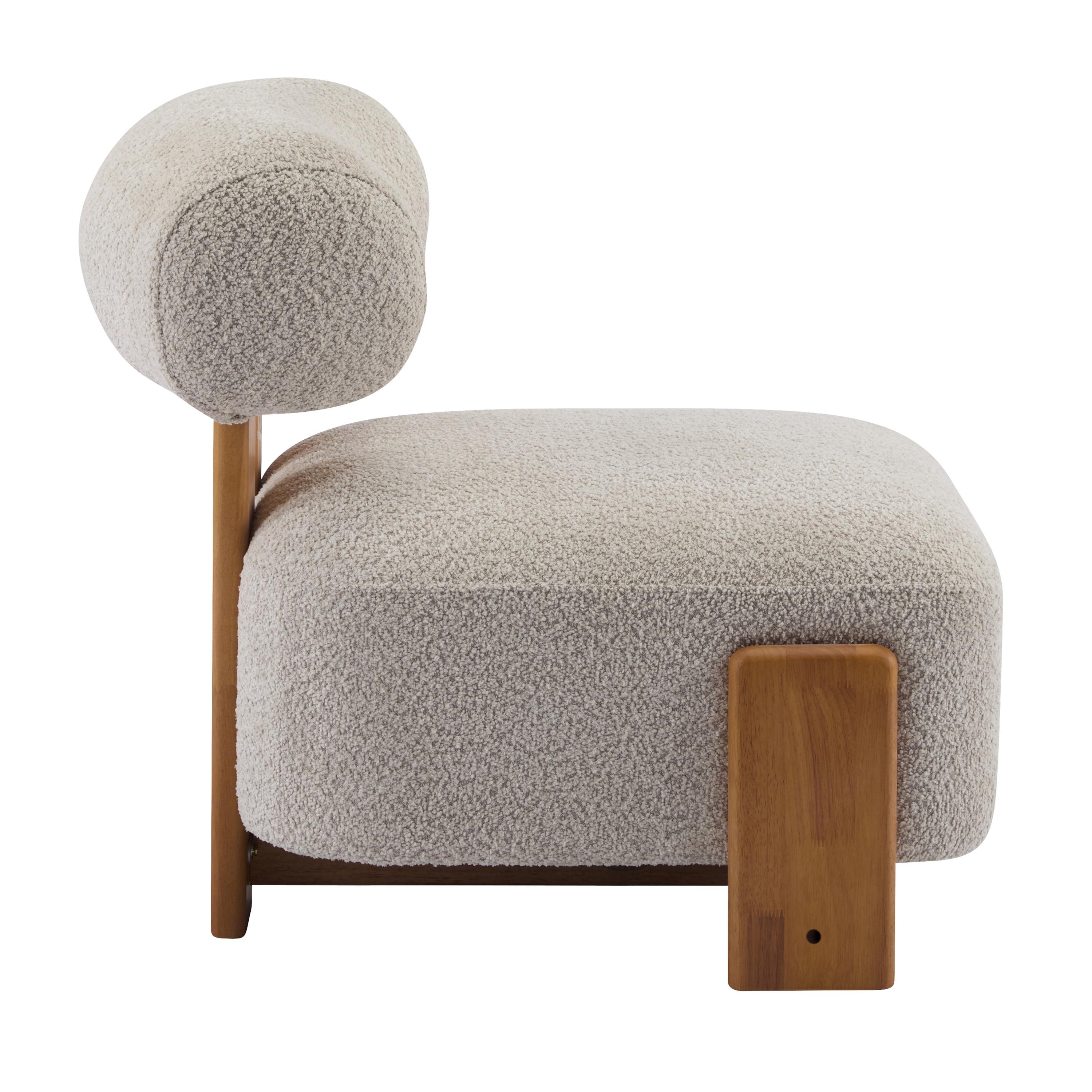 Boucle Lounge Chair 27.25 Inch, Solid Wood Frame with Rolled Backrest for Living Room Bedroom Office, Almond