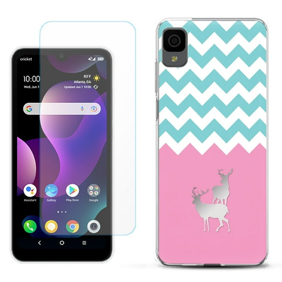 Slim-Fit Gel TPU Phone Case for TCL 30Z / 30 Z / 30 LE, with Tempered Glass Screen Protector, by OneToughShield ® - Chevron/Teal/Deer