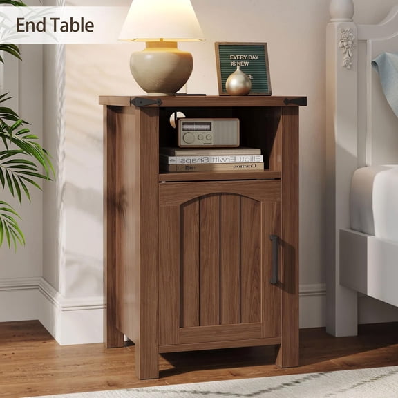 Evmore 2 Piece Farmhouse Nightstand with Charging Station,Storage Shelves Bedside Tables for Bedroom Modern Wood Side Table Living Room