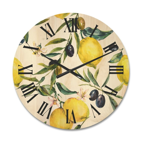 Designart 'Olive and Lemon Branches II' Tropical Wood Wall Clock
