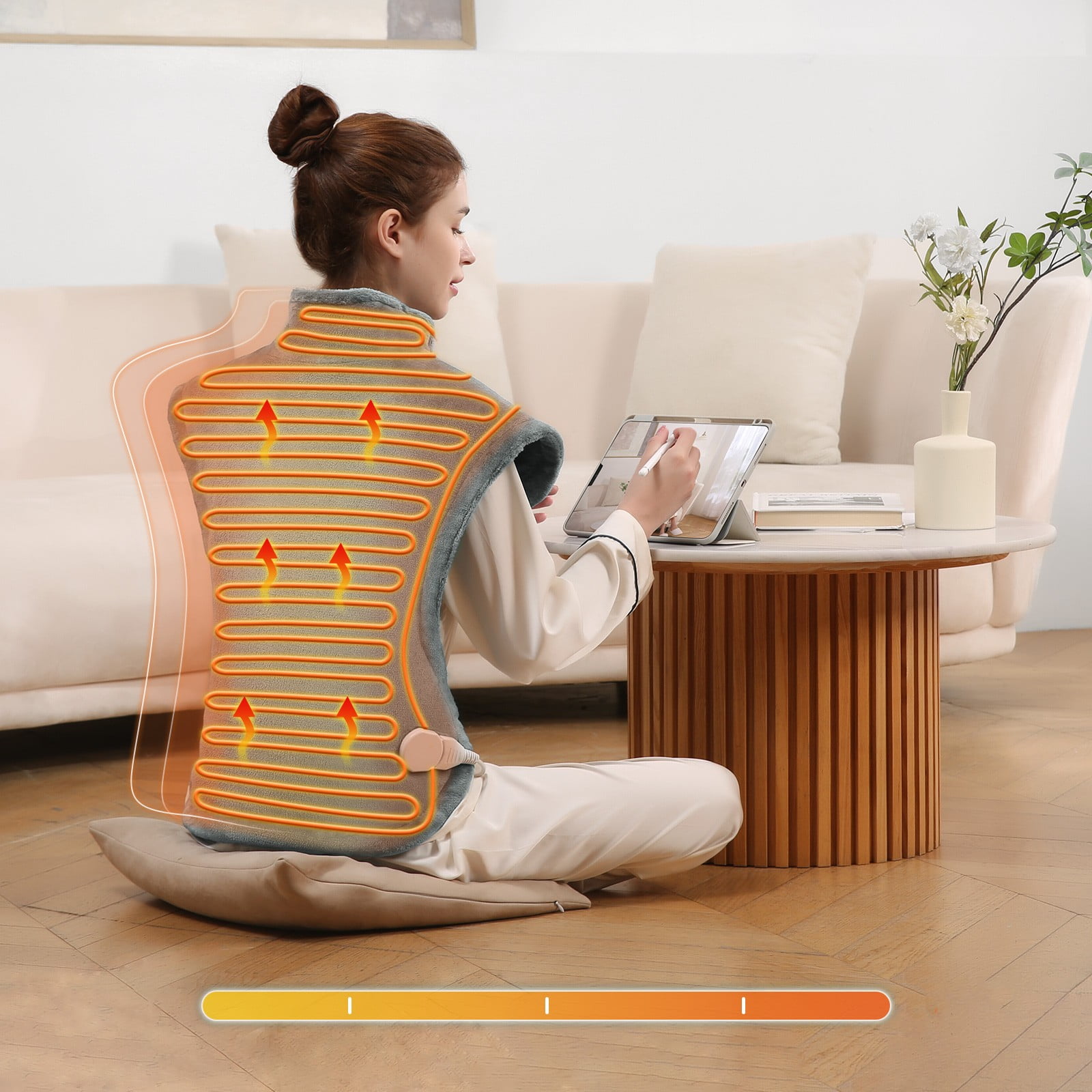 Gasky Electric Heating Pad for Neck Shoulder, 24"x33" Heat Wrap with 4 Levels Temperature Settings and 2 Hours Auto off, Machine Washable, Grey