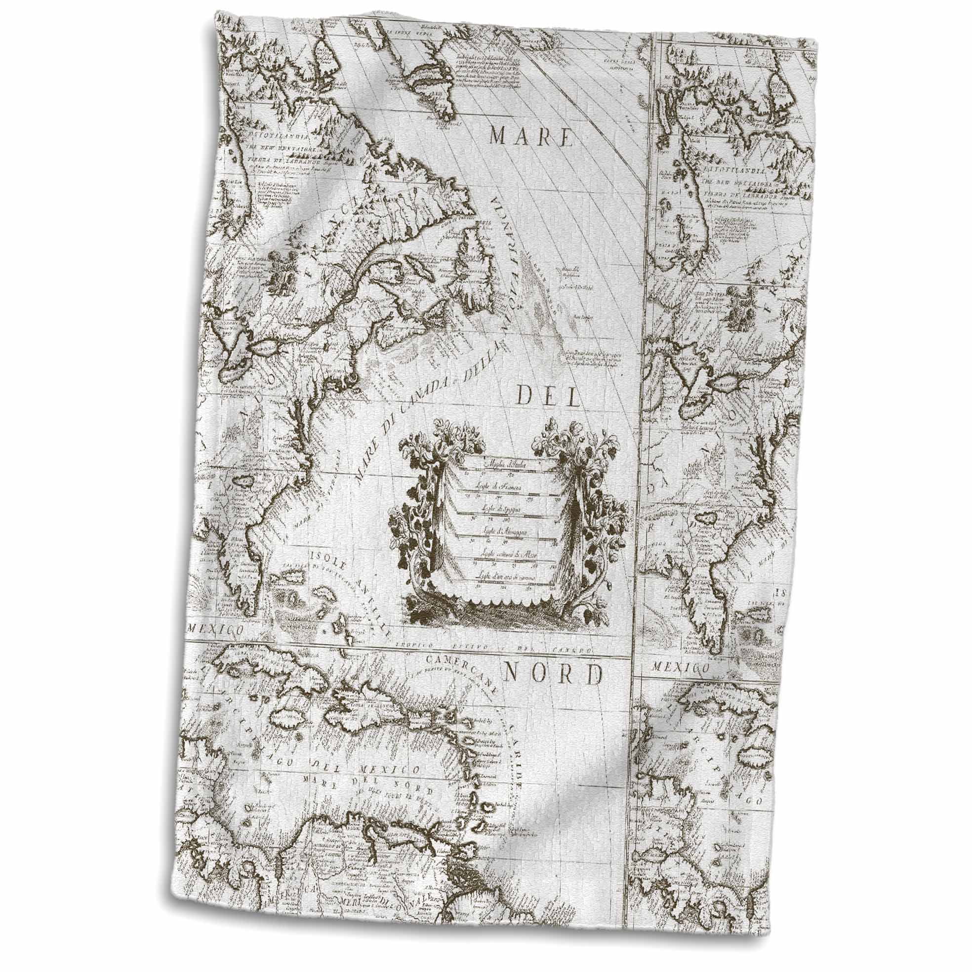 3D Rose an Antique Map The World in Brown Towel 15 x 22 